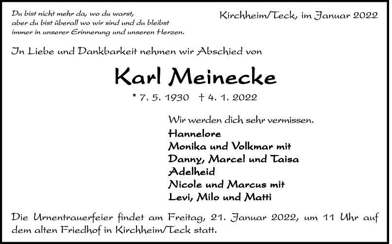 Trauer Karl Meinecke <br><p style=