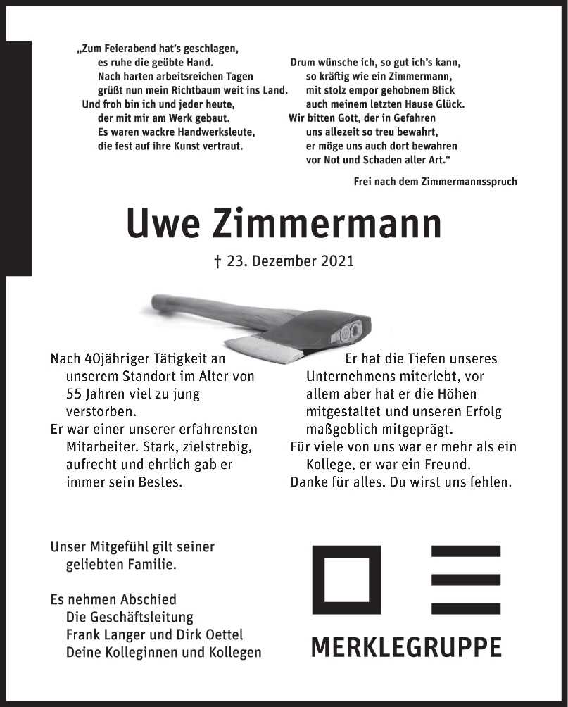 Nachruf Uwe Zimmermann <br><p style=