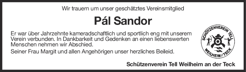 Nachruf Pal Sandor <br><p style=