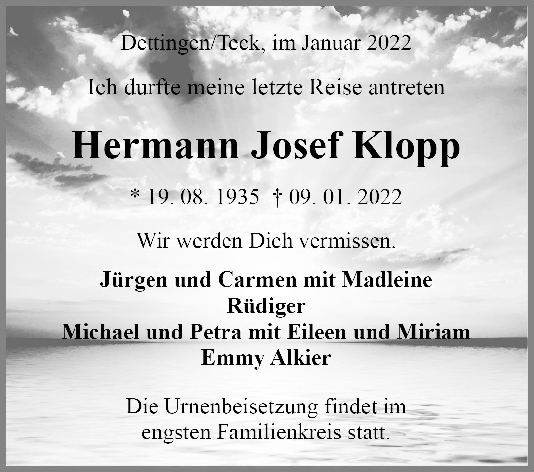 Trauer Hermann Josef Klopp <br><p style=