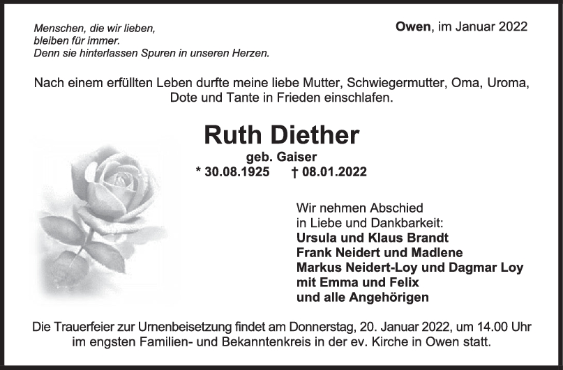 Trauer Ruth Diether <br><p style=