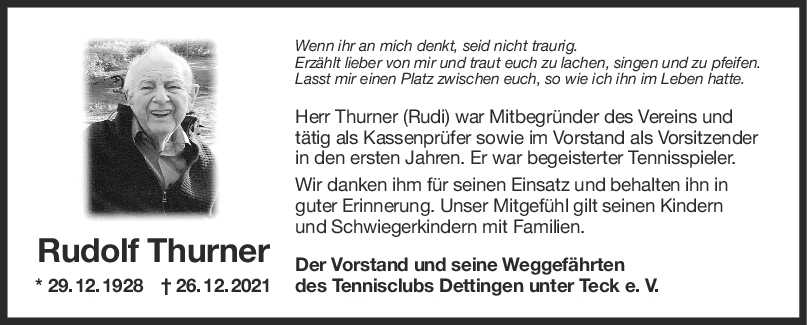 Nachruf Rudi Thurner <br><p style=