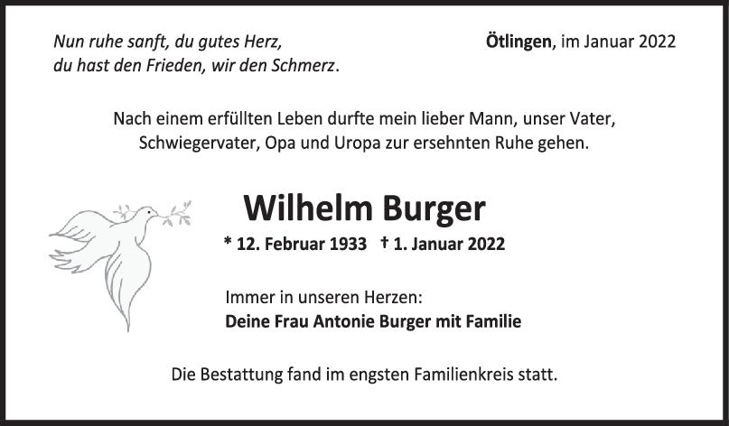 Trauer Willi Burger <br><p style=