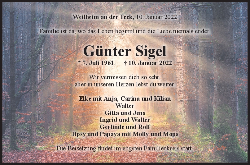 Trauer Günter Sigel <br><p style=