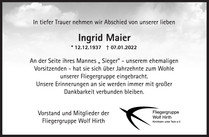 Nachruf Ingrid Maier <br><p style=