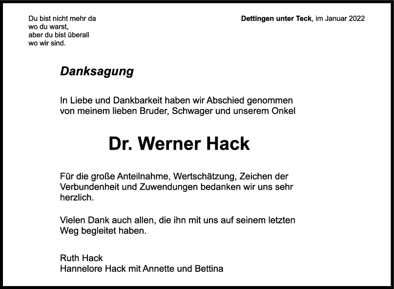 Danksagung Dr. Werner Hack <br><p style=