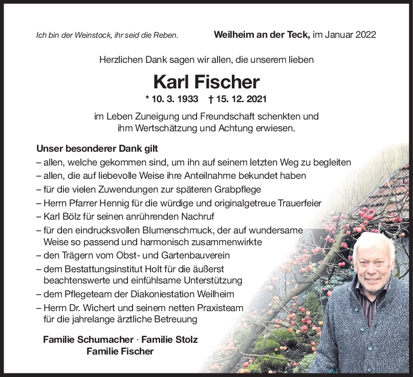 Danksagung Karl Fischer <br><p style=