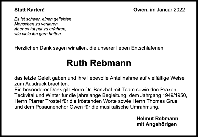 Danksagung Ruth Rebmann <br><p style=