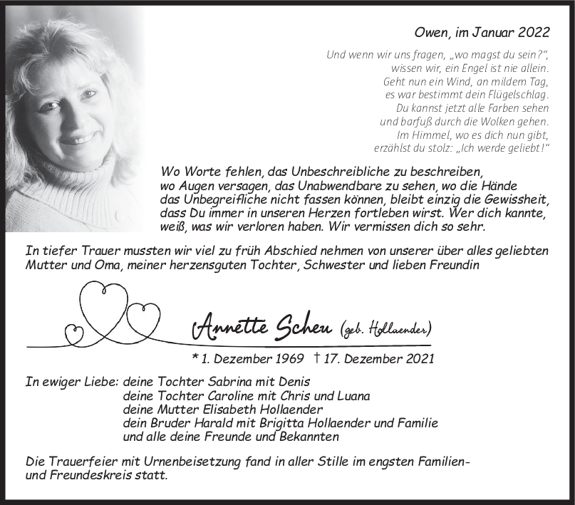 Trauer Annette Scheu <br><p style=