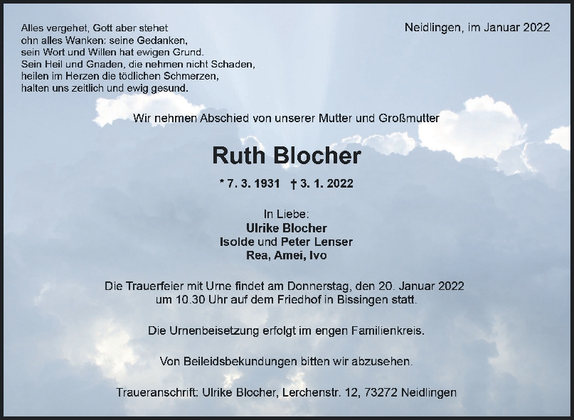 Trauer Ruth Blocher <br><p style=