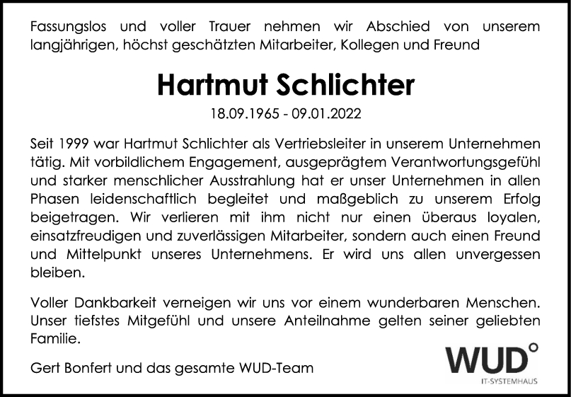 Nachruf Hartmut Schlichter <br><p style=