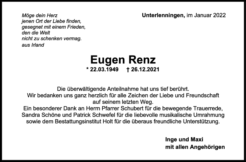 Danksagung Eugen Renz <br><p style=