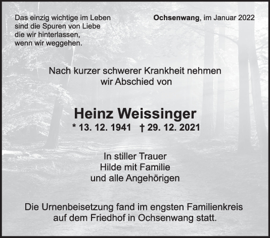 Trauer Heinz Weissinger <br><p style=