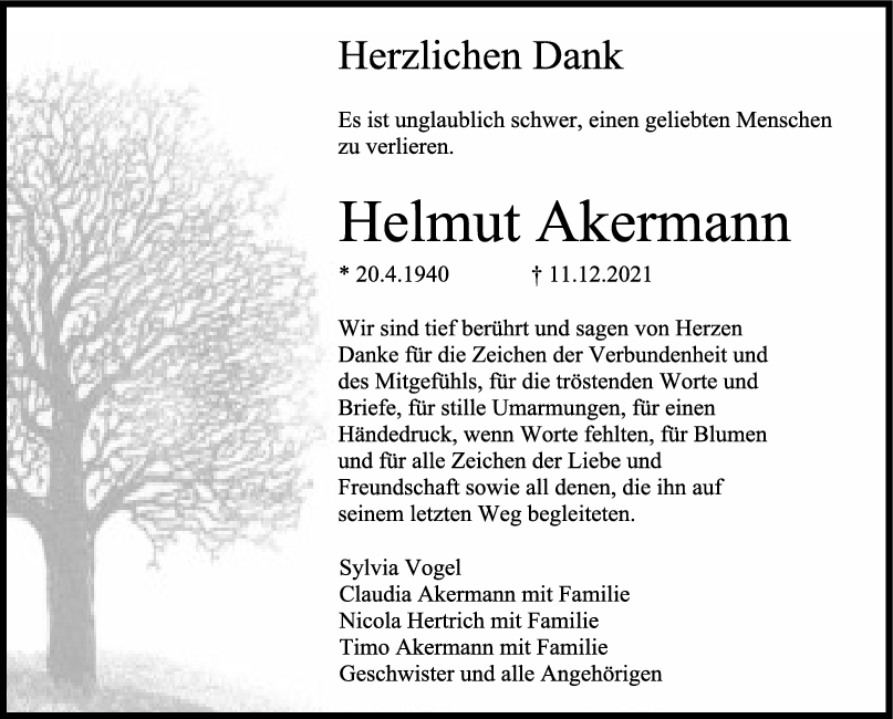 Danksagung Helmut Akermann <br><p style=