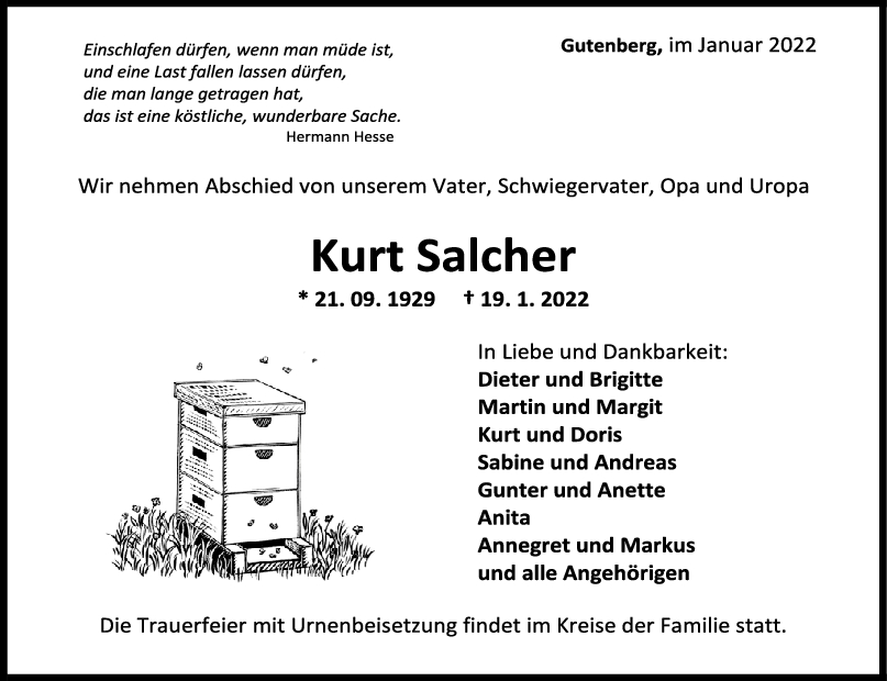 Trauer Kurt Salcher <br><p style=