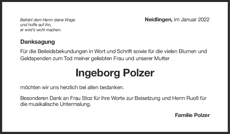 Danksagung Ingeborg Polzer <br><p style=