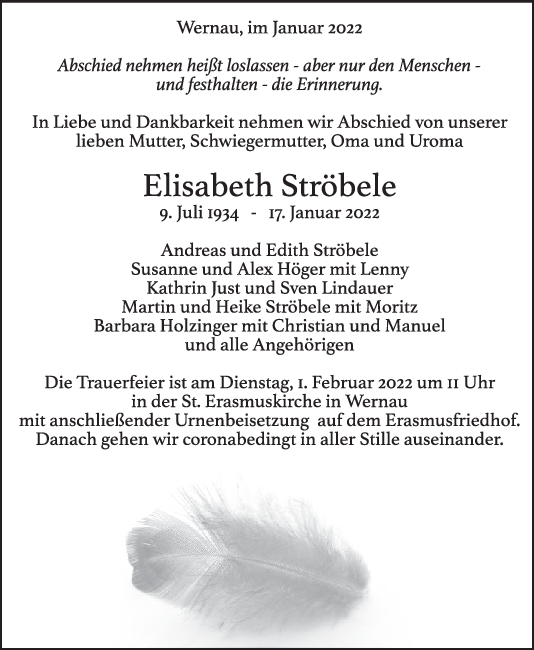 Trauer Elisabeth Ströbele <br><p style=