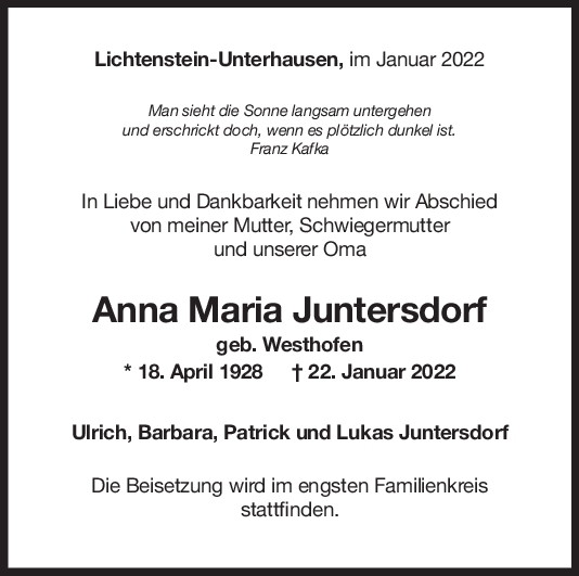 Trauer Anna Maria Juntersdorf <br><p style=