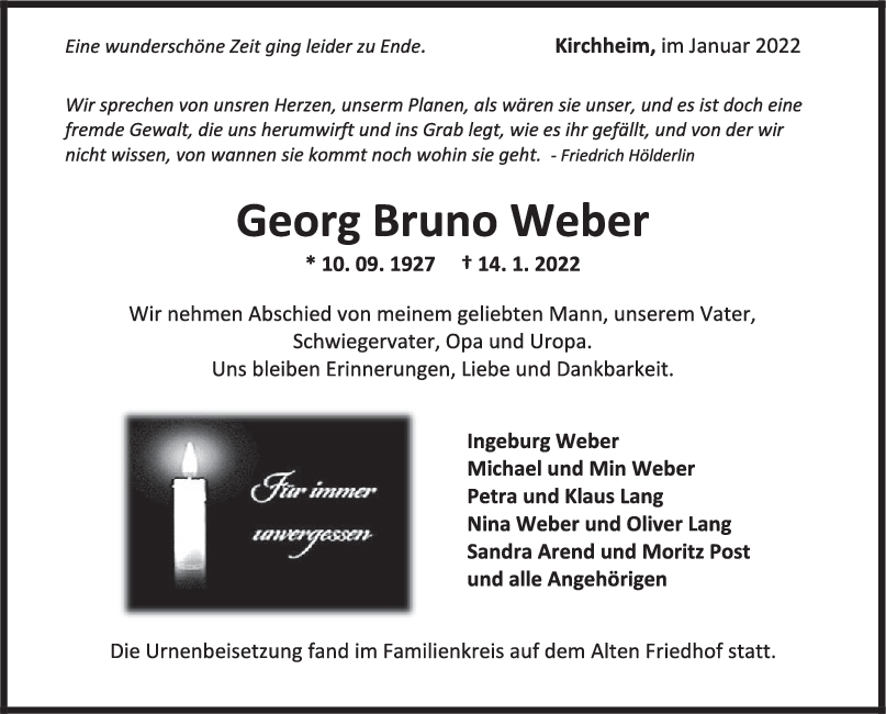 Trauer Georg Bruno Weber <br><p style=