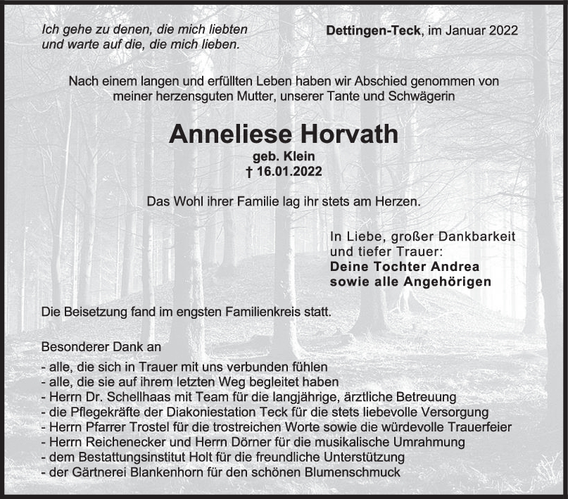 Trauer Anneliese Horvath <br><p style=