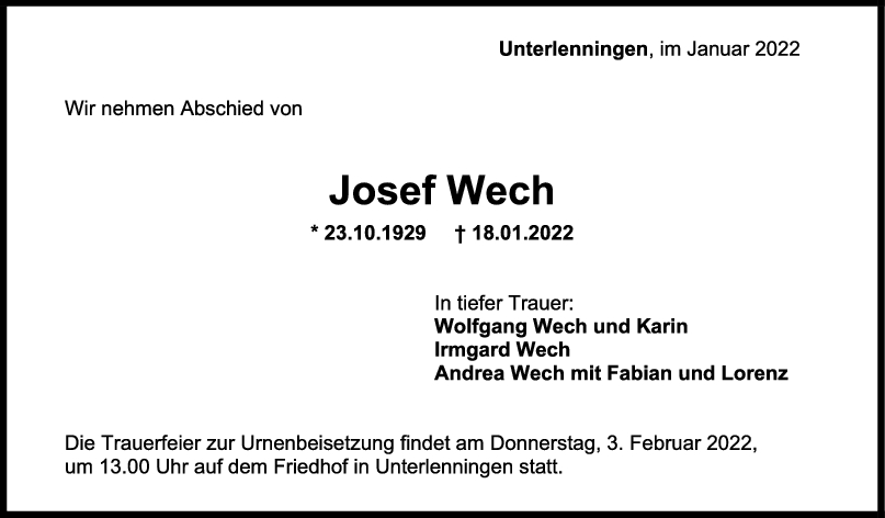 Trauer Josef Wech <br><p style=
