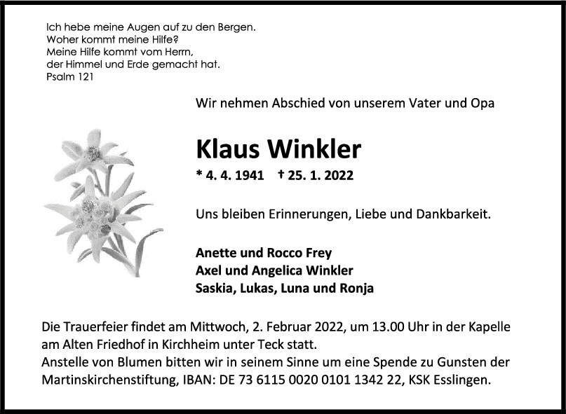 Trauer Klaus Winkler <br><p style=