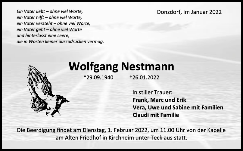 Trauer Wolfgang Nestmann <br><p style=