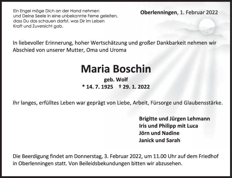Trauer Maria Boschinw <br><p style=