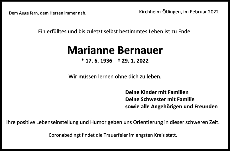 Trauer Marianne Bernauer <br><p style=