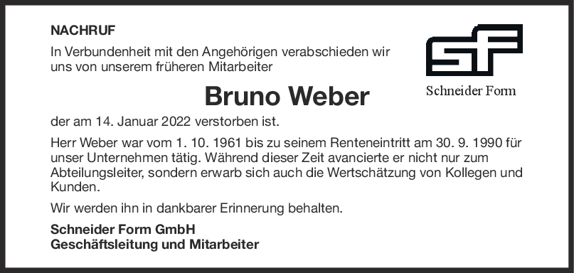 Nachruf Bruno Weber <br><p style=