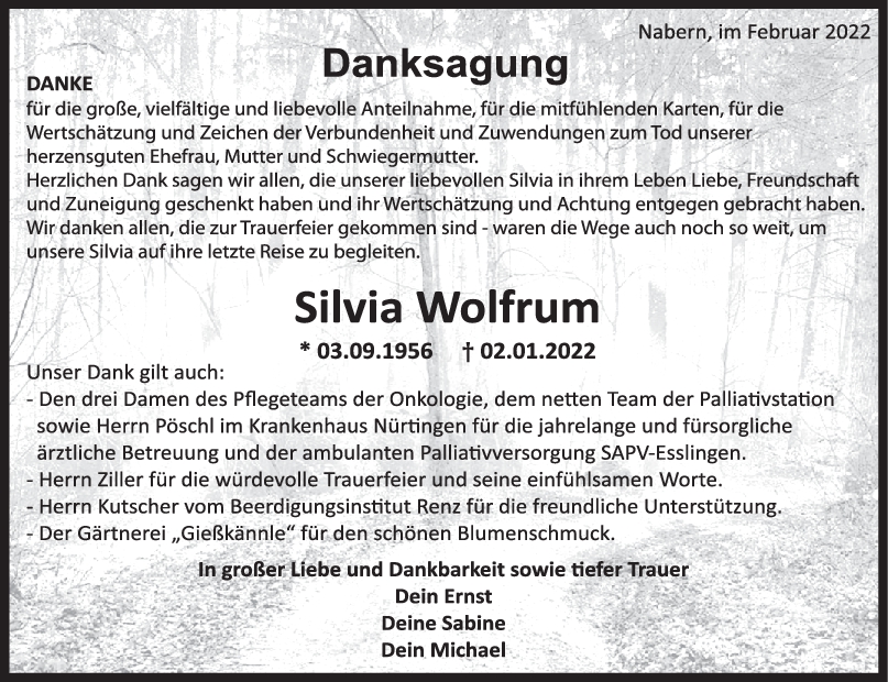 Danksagung Silvia Wolfrum <br><p style=