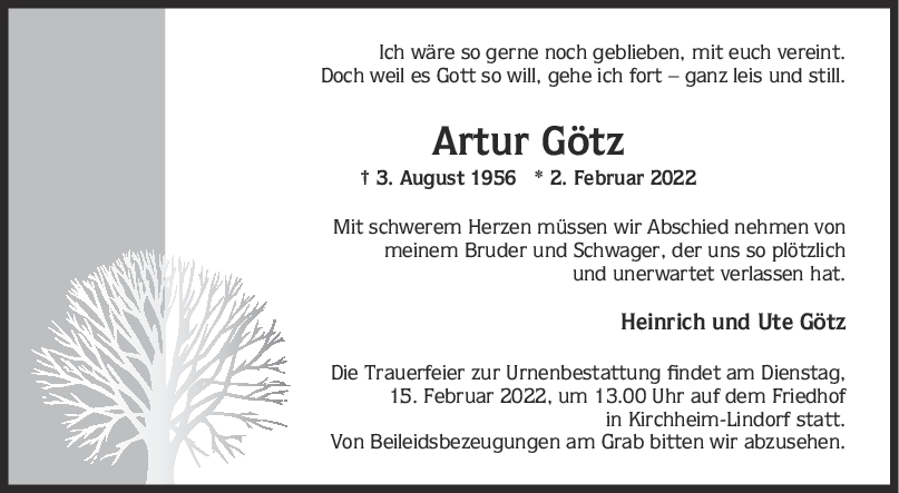 Trauer Artur Götz <br><p style=
