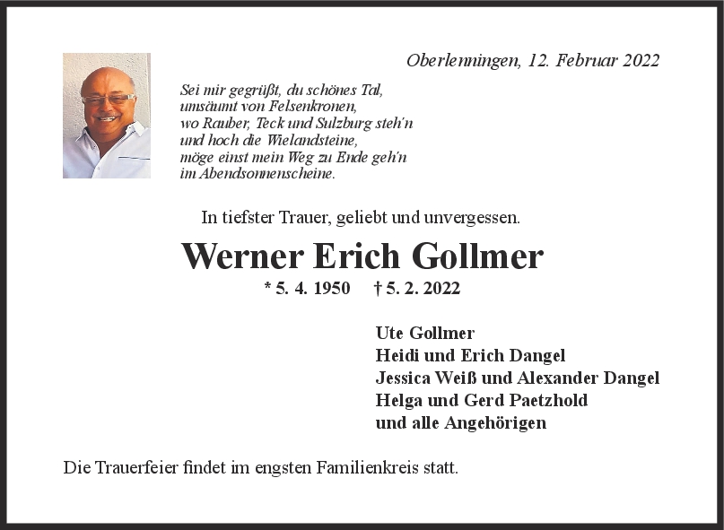 Trauer Werner Gollmer <br><p style=