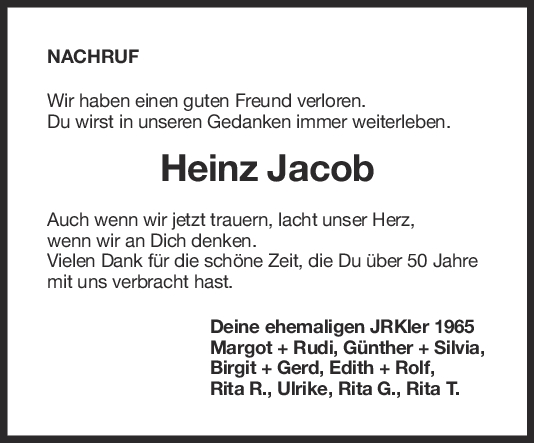 Nachruf Heinz Jacob <br><p style=