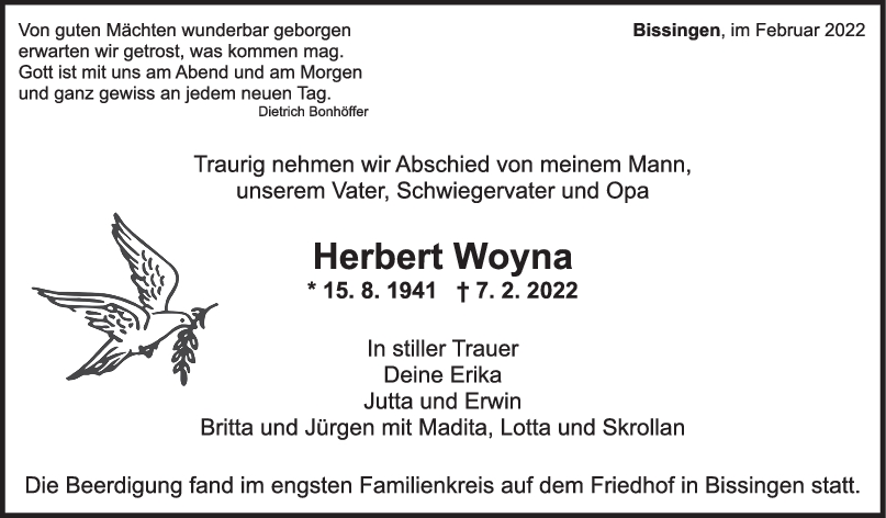 Trauer Herbert Woyna <br><p style=