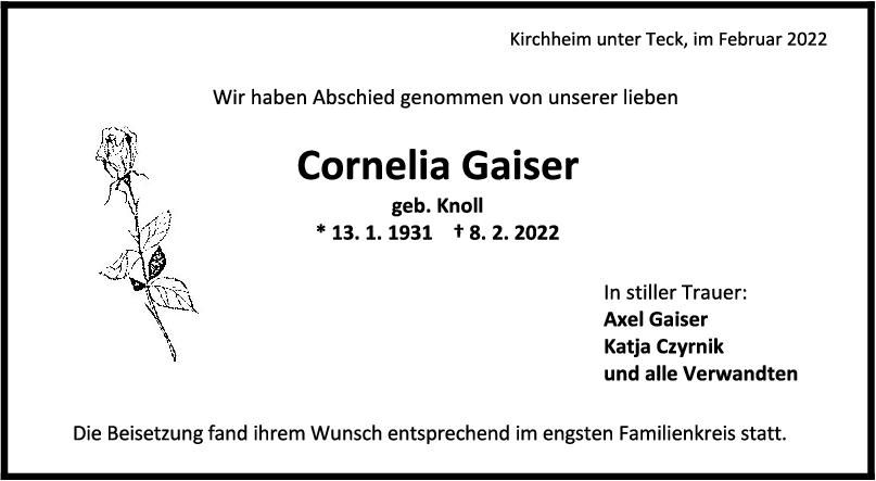 Trauer Cornelia Gaiser <br><p style=