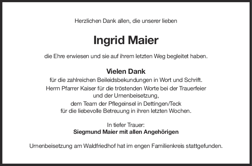 Danksagung Ingrid Maier <br><p style=