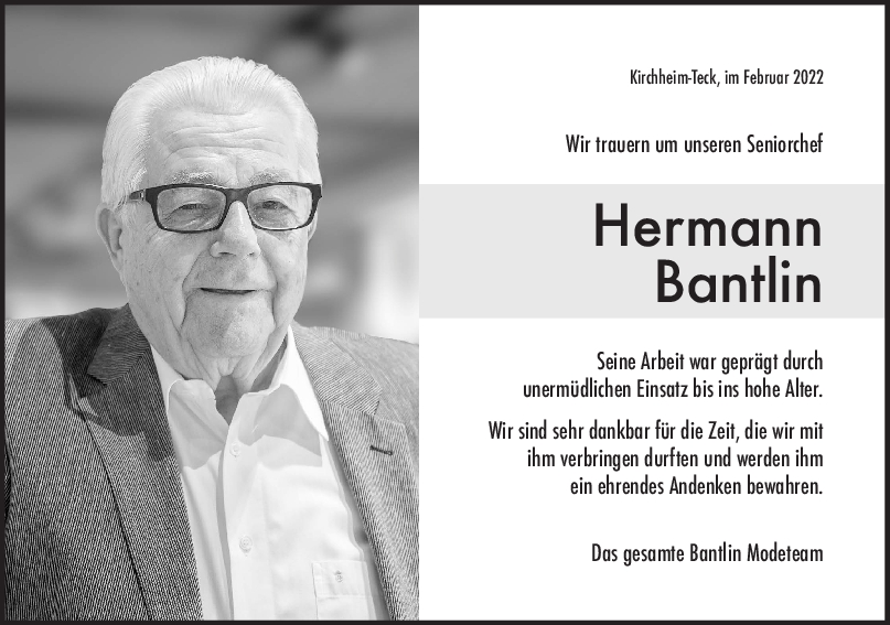 Trauer Hermann Bantlin 18/02/2022