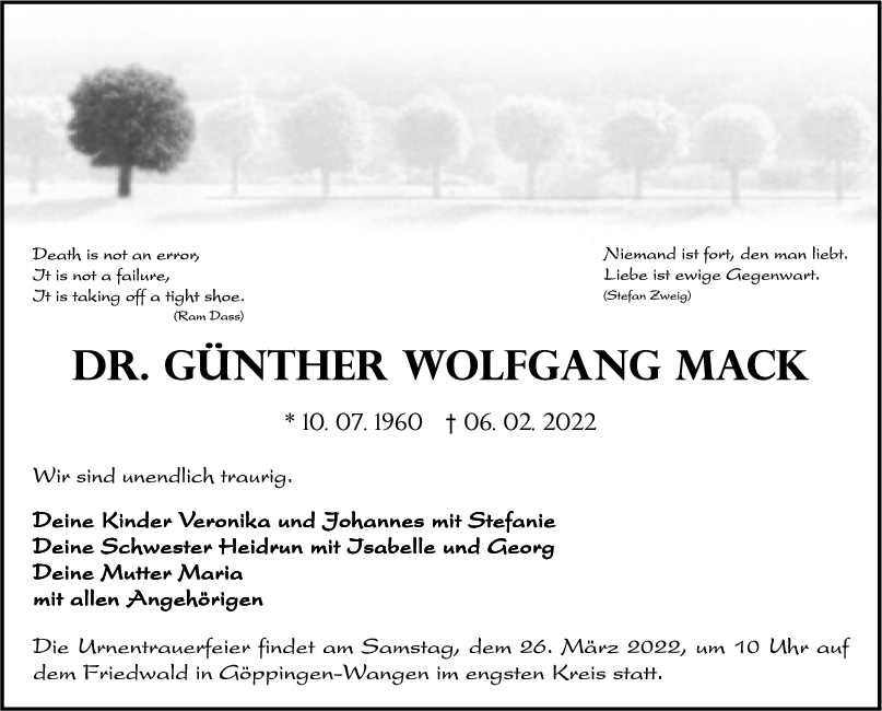 Trauer Dr. Günther Wolfgang Mack <br><p style=