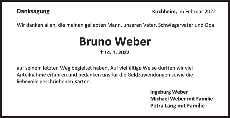 Danksagung Georg Bruno Weber <br><p style=
