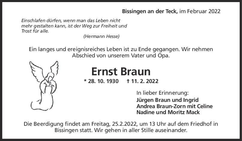 Trauer Ernst Braun <br><p style=