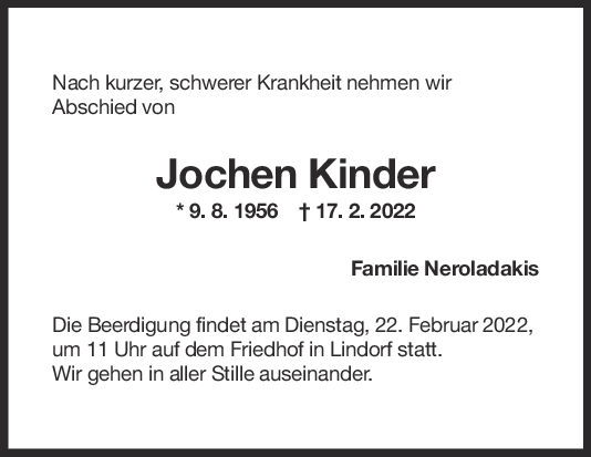 Trauer Jochen Kinder 19/02/2022