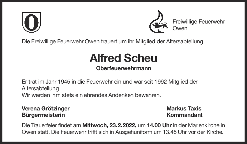 Nachruf Alfred Scheu <br><p style=