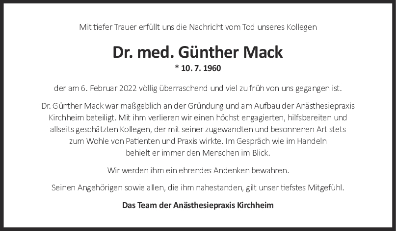 Nachruf Dr. Günther Mack <br><p style=