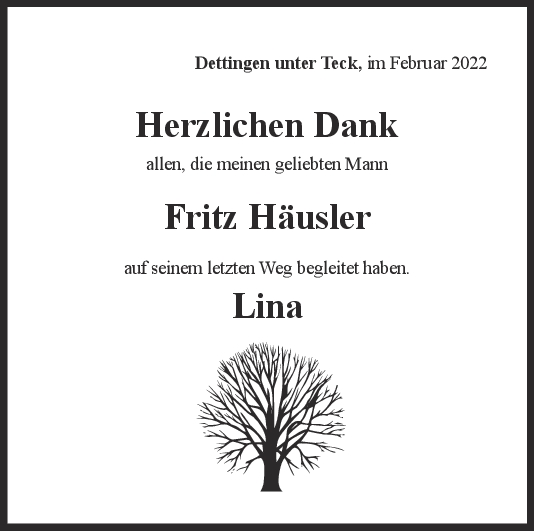 Danksagung Fritz Häusler <br><p style=