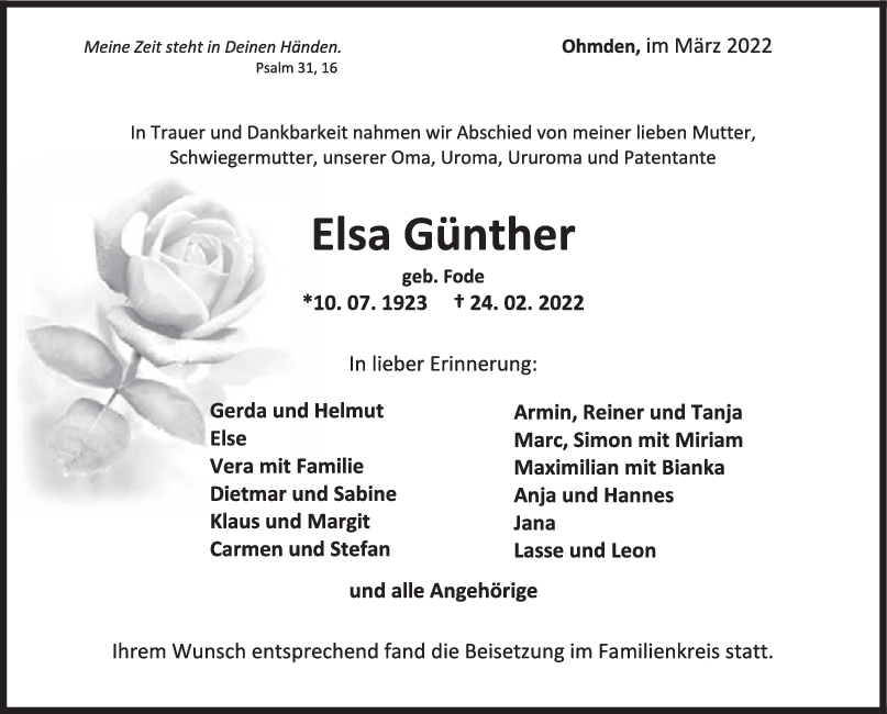 Trauer Elsa Günther <br><p style=