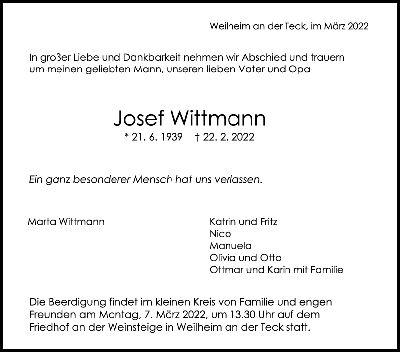 Trauer Josef Wittmann <br><p style=