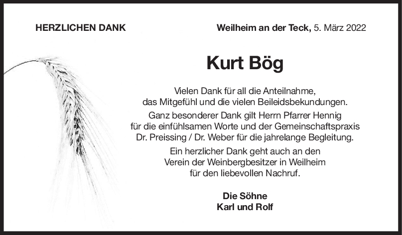 Danksagung Kurt Bög <br><p style=