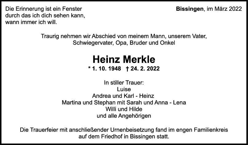 Trauer Heinz Merkle <br><p style=