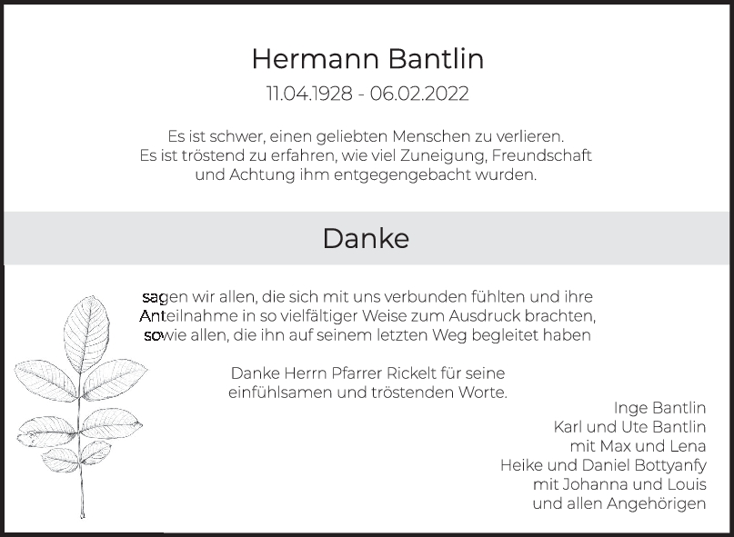 Danksagung Hermann Bantlin <br><p style=